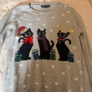 Karen Scott Heather Gray Knit Sweater with Navy Label